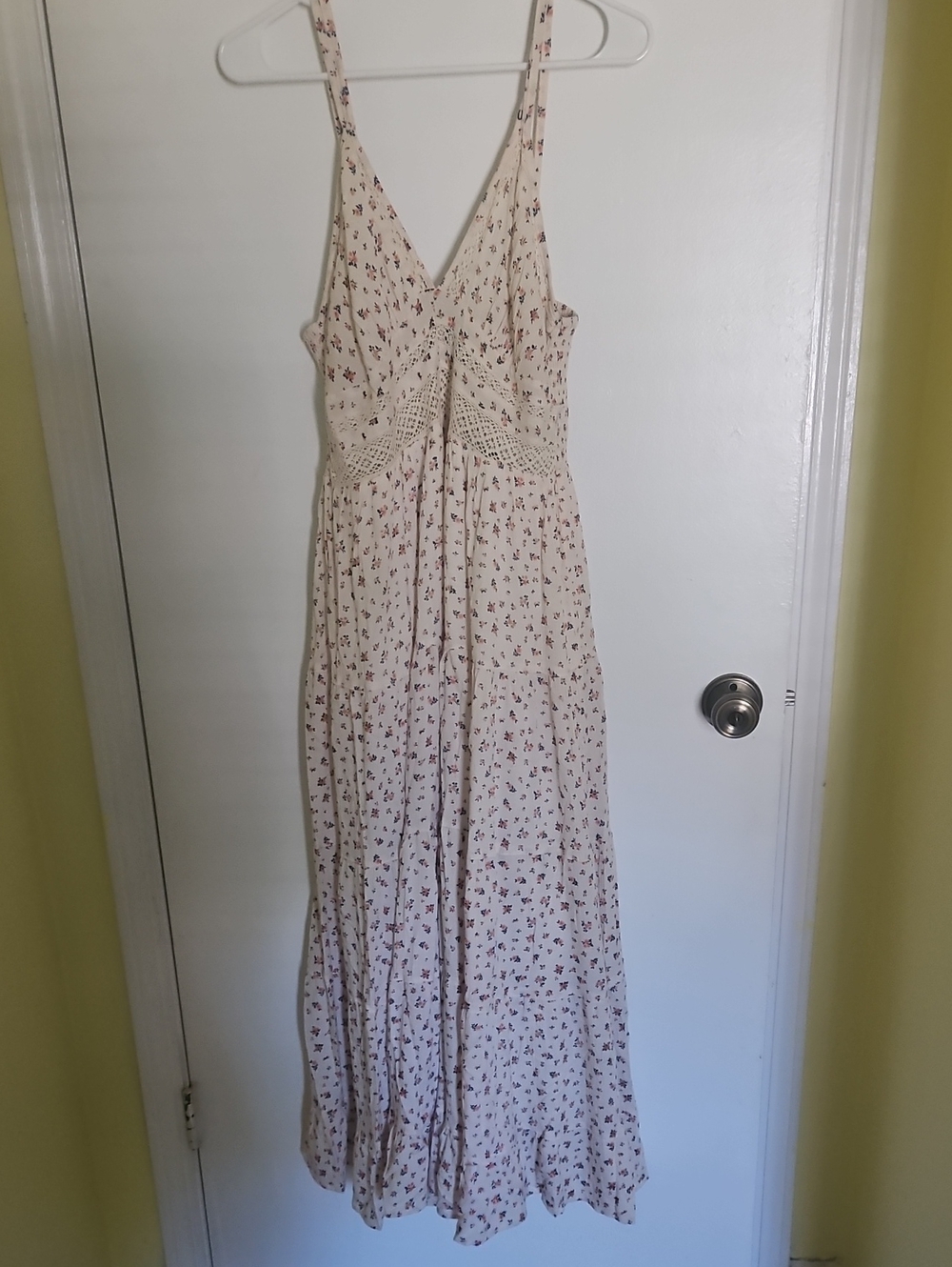Angie Cream Floral Maxi Dress with Crochet Waistband